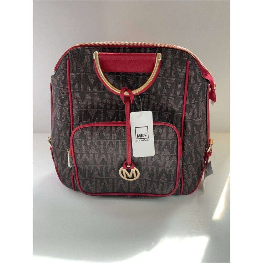 MKF Collection Cora Milan M Signature Backpack Handbag Red Convertible Strap NWT